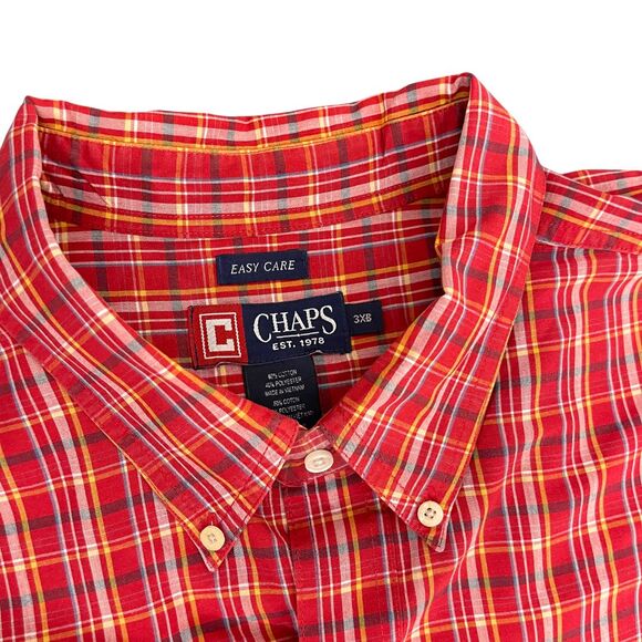 Chaps Button Down Shirt Mens Size 3XB Red Plaid Easy Care Long Sleeve Preppy - Picture 4 of 7